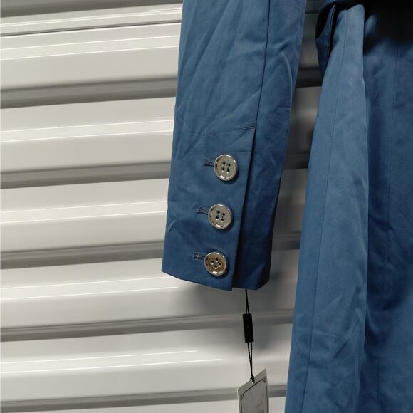 Blanc Noir Womens Trench Coat Small Light Blue Double Breasted Belted Classic - Picture 6 of 10